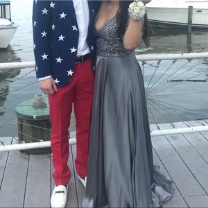 SILVER SHERRI HILL PROM DRESS TWO PIECE